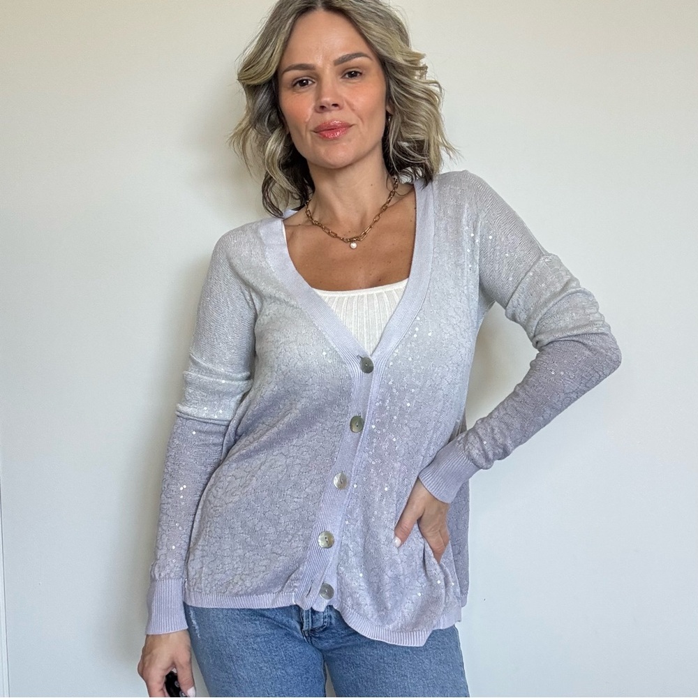 Chan Luu Lilac Ombre Sequin Button-Front Cardigan